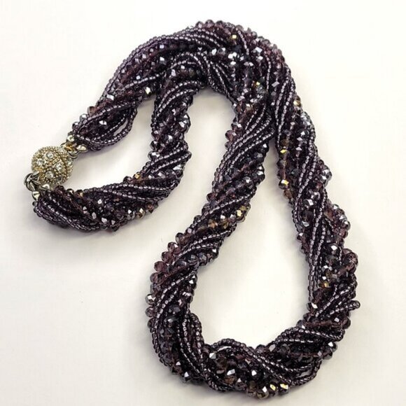 Multi Strand Braided Necklace Glass Bead Braided Necklace Beaded Twist Necklace - Picture 3 of 10